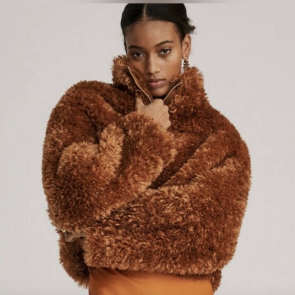 Maeve by Anthropologie Teddy Zip-Up Coat - Honey- Size Small